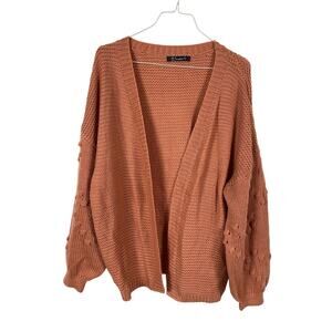 Simplee Women Open Front Cardigan Balloon Sleeve Rust Orange Small